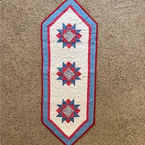 Patriotic 4th of July red white and blue small quilted table runnner